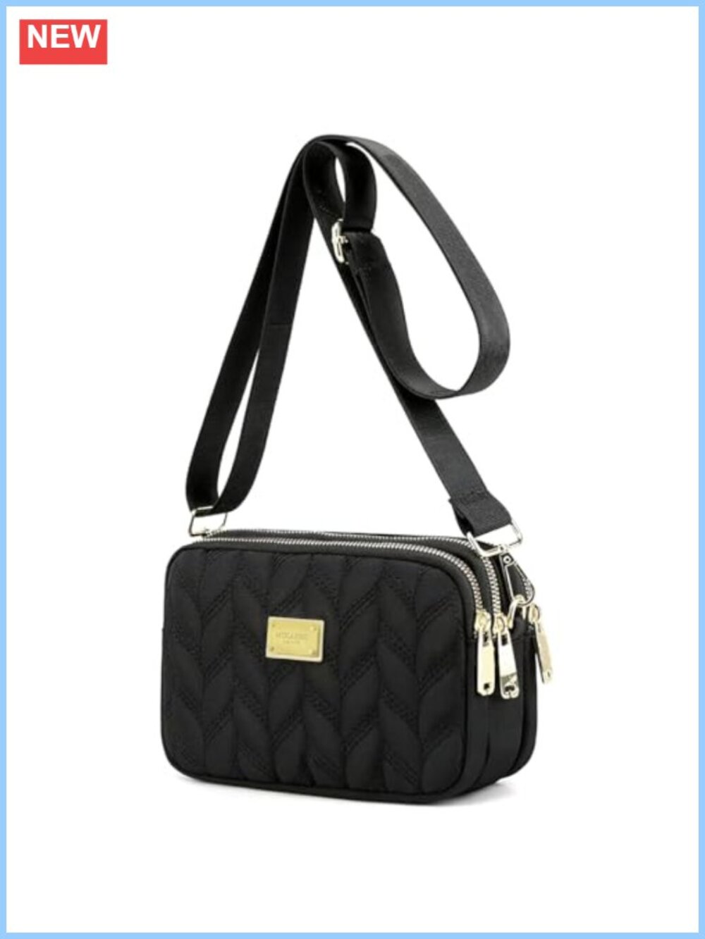 Small Quilted Nylon Crossbody Bag Adjustable Strap Purse